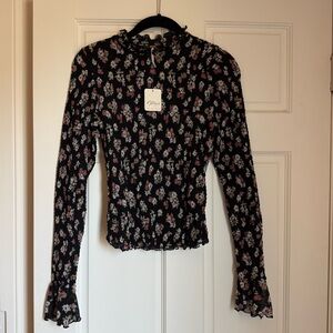 ✨NWT✨ Free People River Knit Long Bell Sleeve Black Floral Top